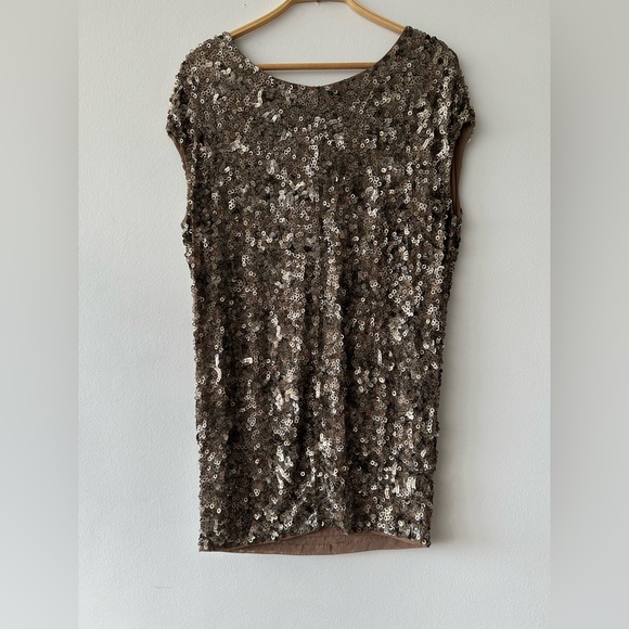 $480 Vince Bronze Sequin Holiday Cap Sleeve Shift Tunic Dress XS - Picture 2 of 13